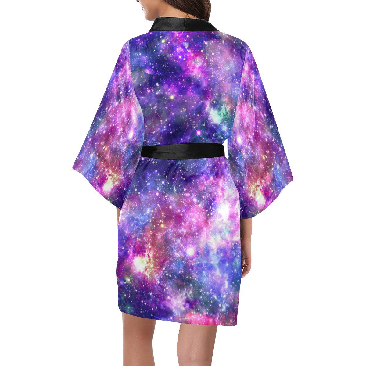 Galaxy Night Stardust Space Print Women Short Kimono Robe