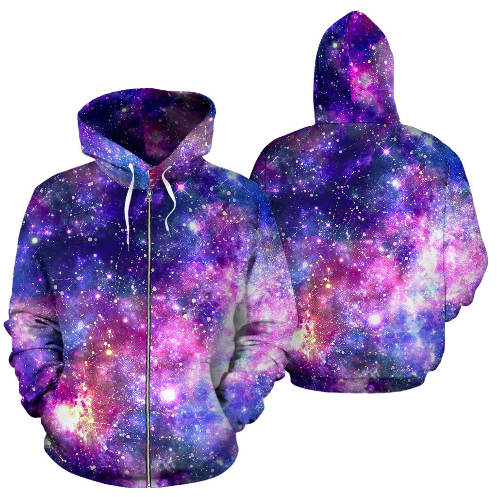 Galaxy Night Stardust Space Print Zip Up Hoodie