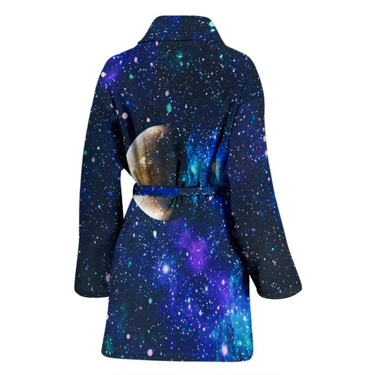 Galaxy Stardust Planet Space Print Women Bath Robe-JTAMIGO.COM