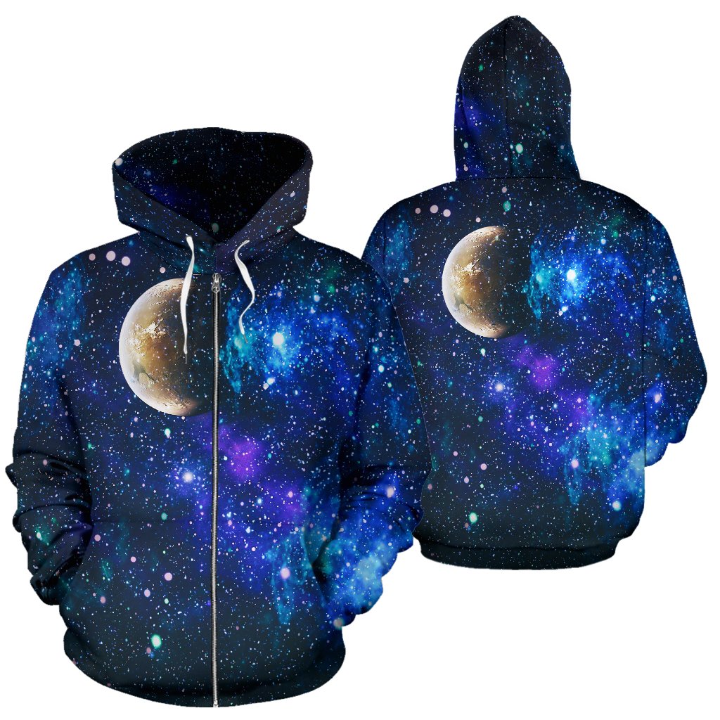 Galaxy Stardust Planet Space Print Zip Up Hoodie