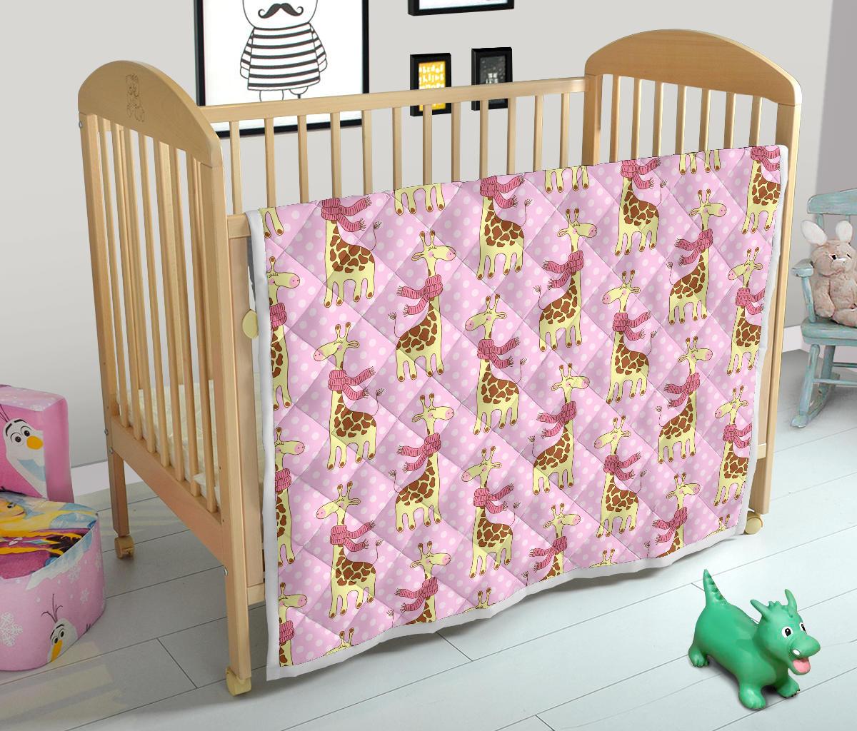 Giraffe Cute Pink Polka Dot Print Premium Quilt-JTAMIGO.COM