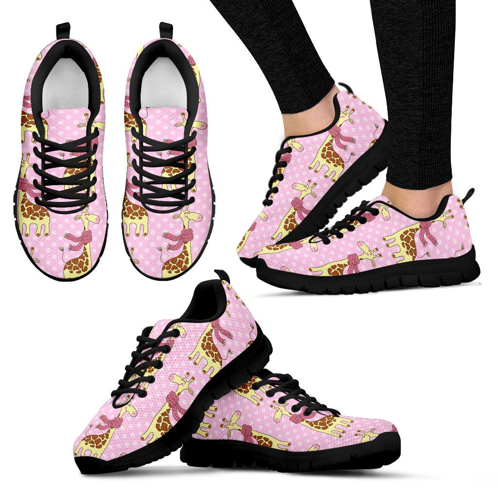 Giraffe Cute Pink Polka Dot Print Women Sneakers Shoes