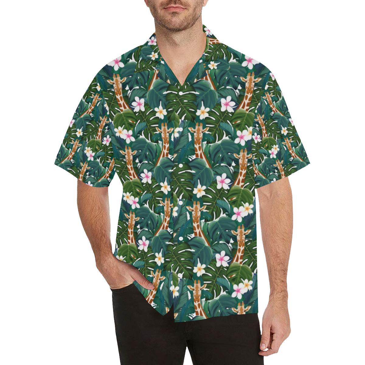 Giraffe Jungle Design Print Men Aloha Hawaiian Shirt