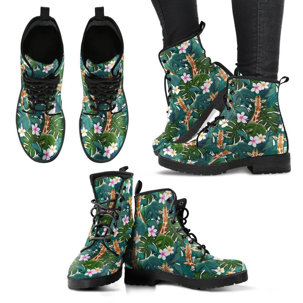Giraffe Jungle Design Print Women Leather Boots-JTAMIGO.COM