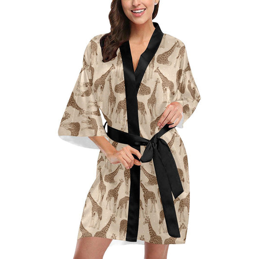 Giraffe Pattern Design Print Women Short Kimono Robe