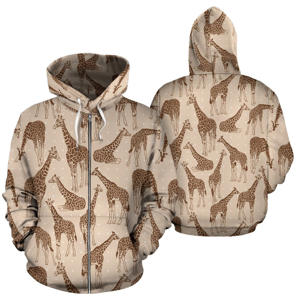 Giraffe Pattern Design Print Zip Up Hoodie