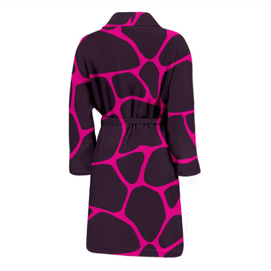 Giraffe Pink Background Texture Print Men Bath Robe-JTAMIGO.COM