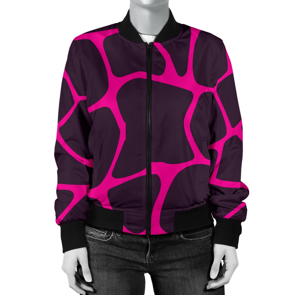 Giraffe Pink Background Texture Print Women Casual Bomber Jacket