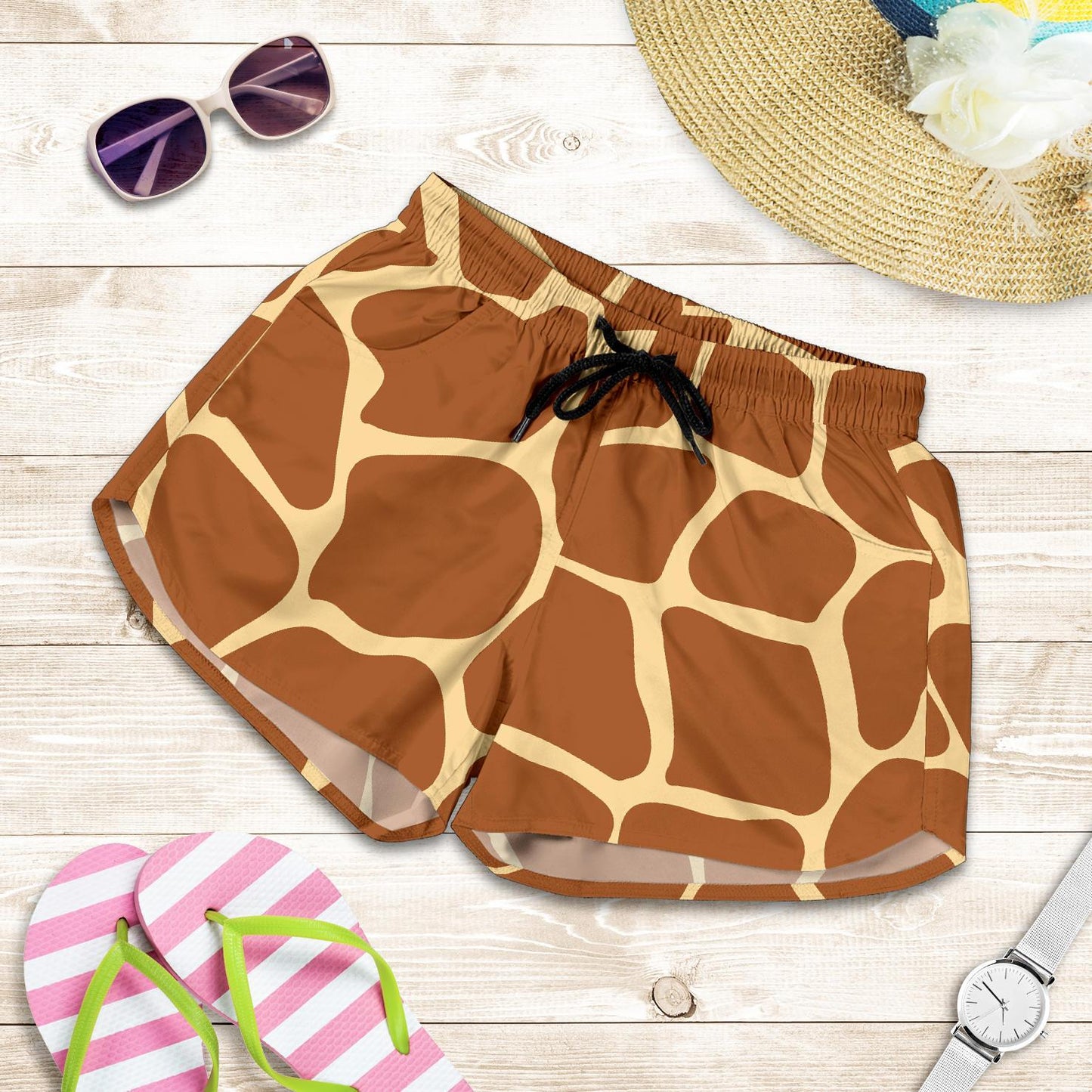 Giraffe Texture Print Women Shorts-JTAMIGO.COM