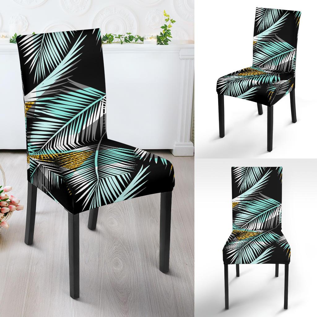Gold Glitter Cyan Tropical Palm Leaves Dinning Chair Slipper-JTAMIGO.COM