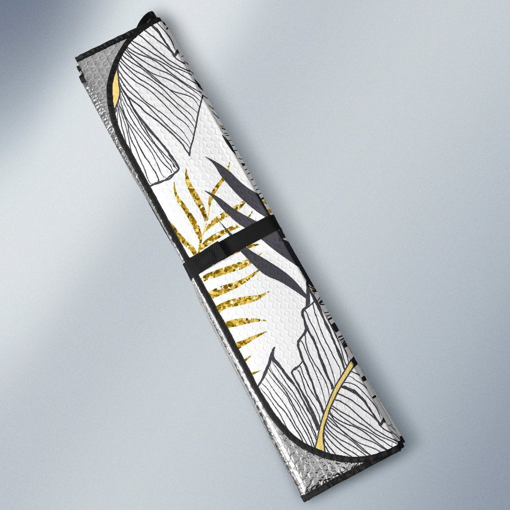 Gold Glitter Tropical Palm Leaves Car Sun Shade For Windshield
