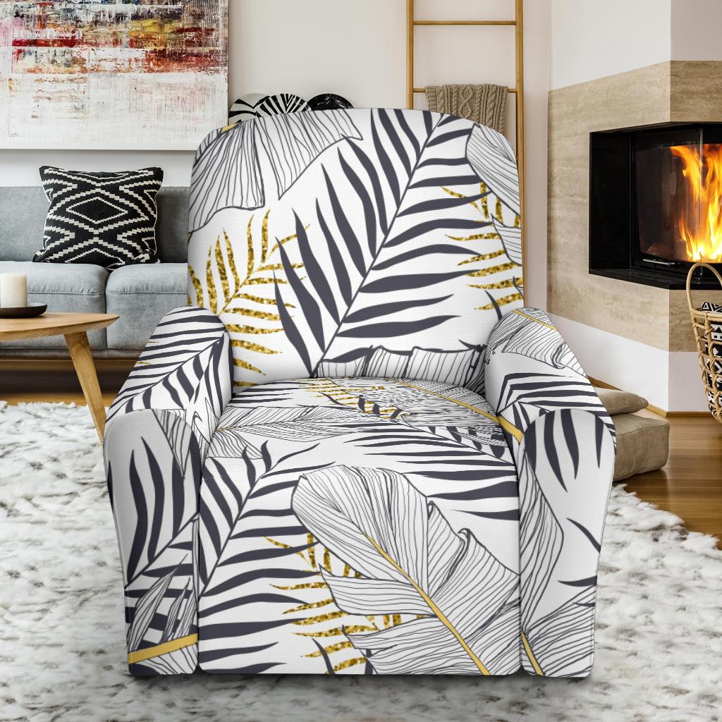 Gold Glitter Tropical Palm Leaves Single Sofa Slipcover -JTAMIGO.COM
