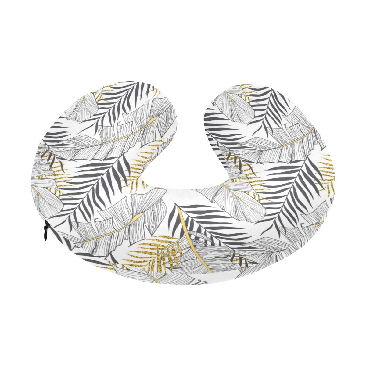 Gold Glitter Tropical Palm Leaves U-Shaped Travel Neck Pillow-JTAMIGO.COM