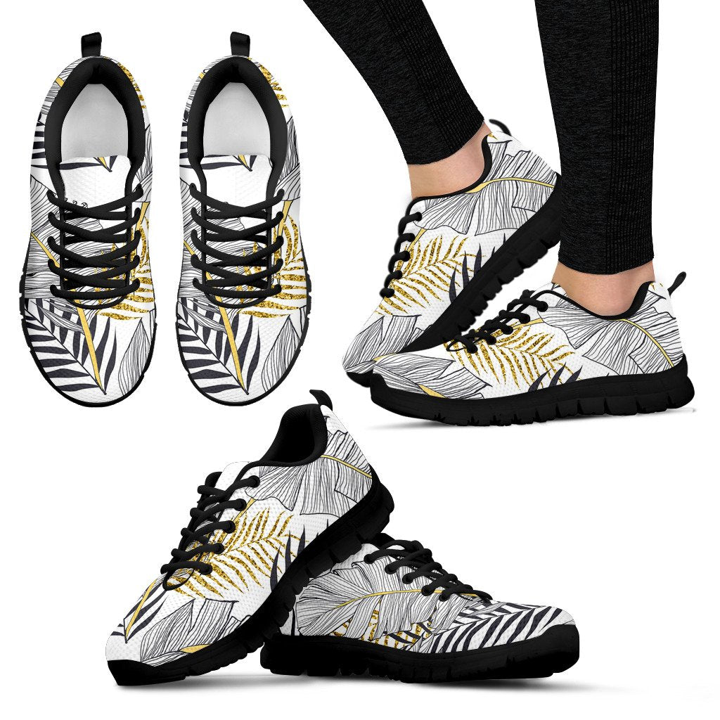 Gold Glitter Tropical Palm Leaves Women Sneakers Shoes