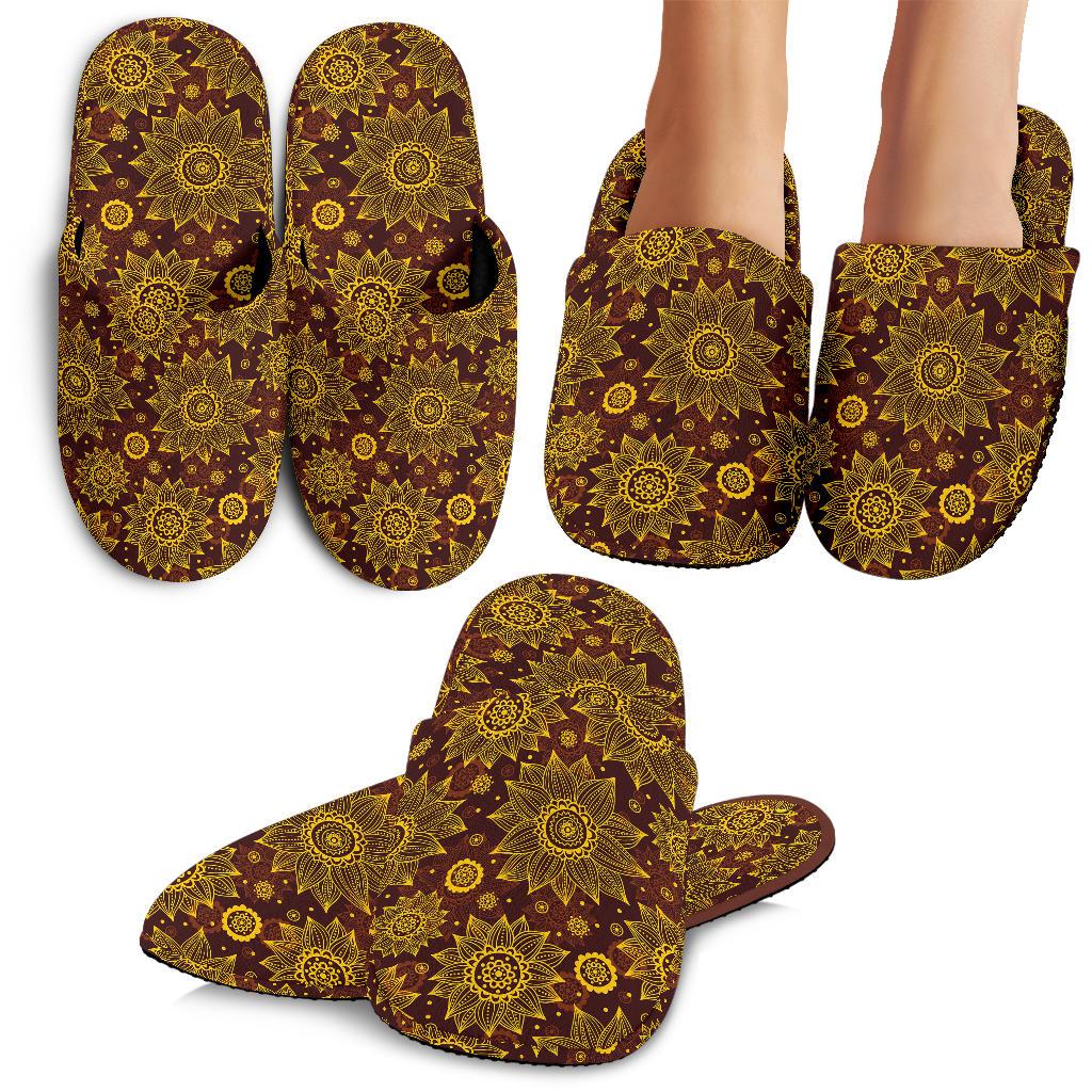 Gold Sunflower Hand Drawn Print House Slippers