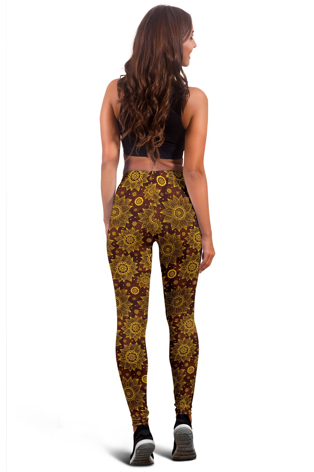 Gold Sunflower Hand Drawn Print Women Leggings