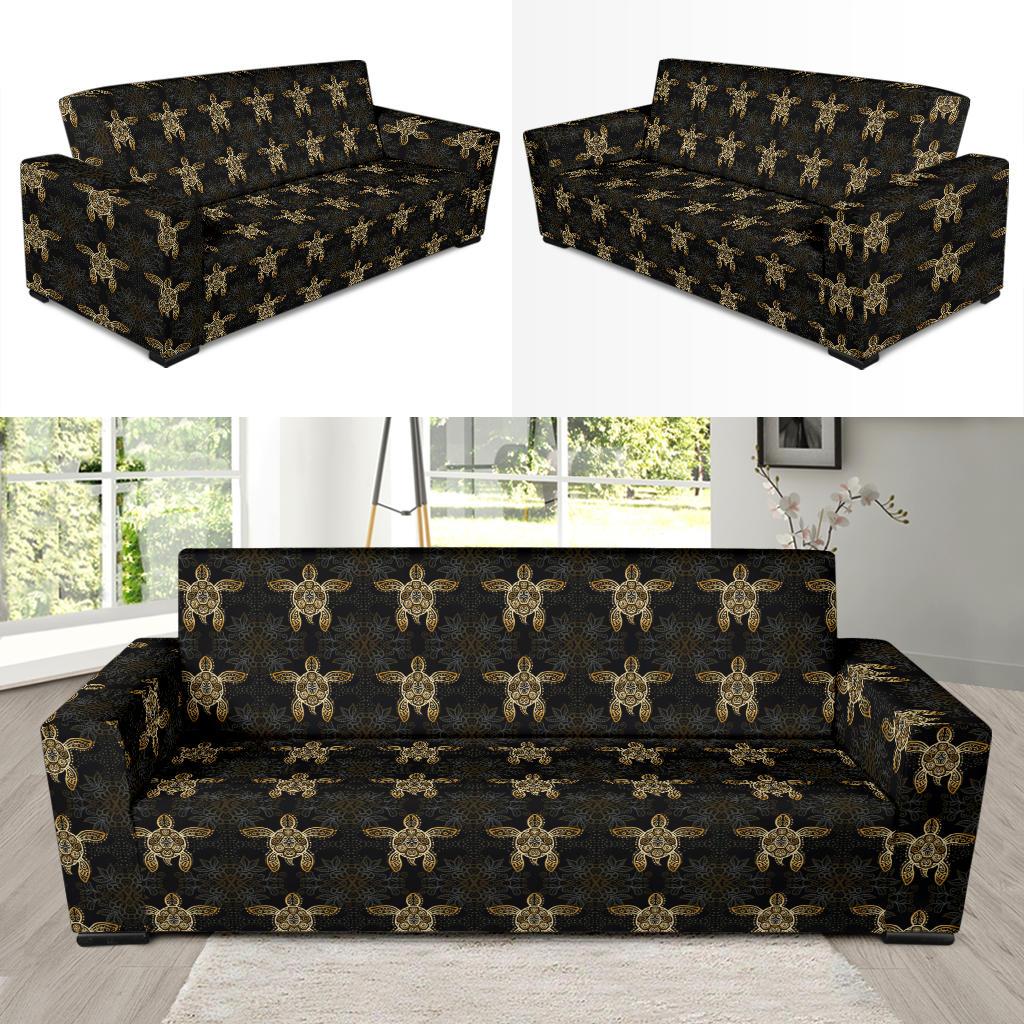 Gold Tribal Turtle Polynesian Design Sofa Slipcover-JTAMIGO.COM
