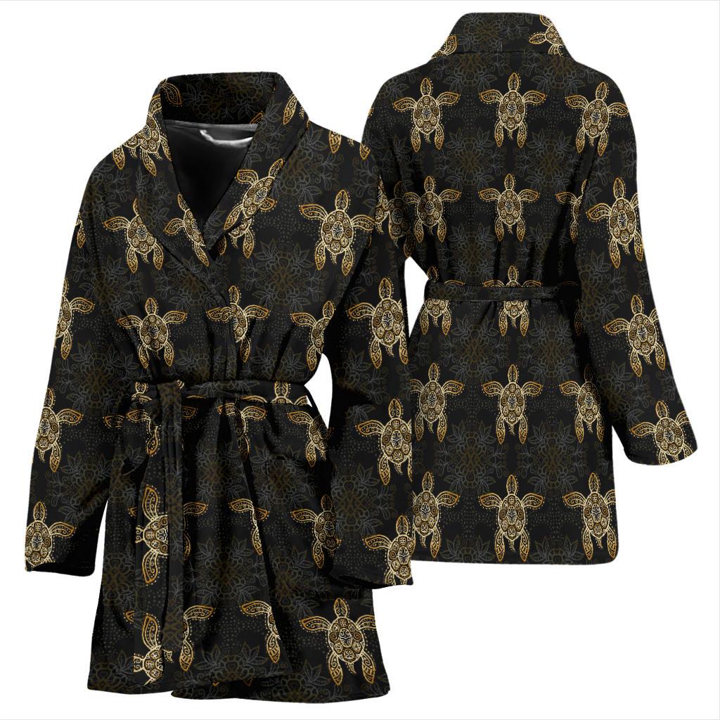 Gold Tribal Turtle Polynesian Design Women Bath Robe-JTAMIGO.COM
