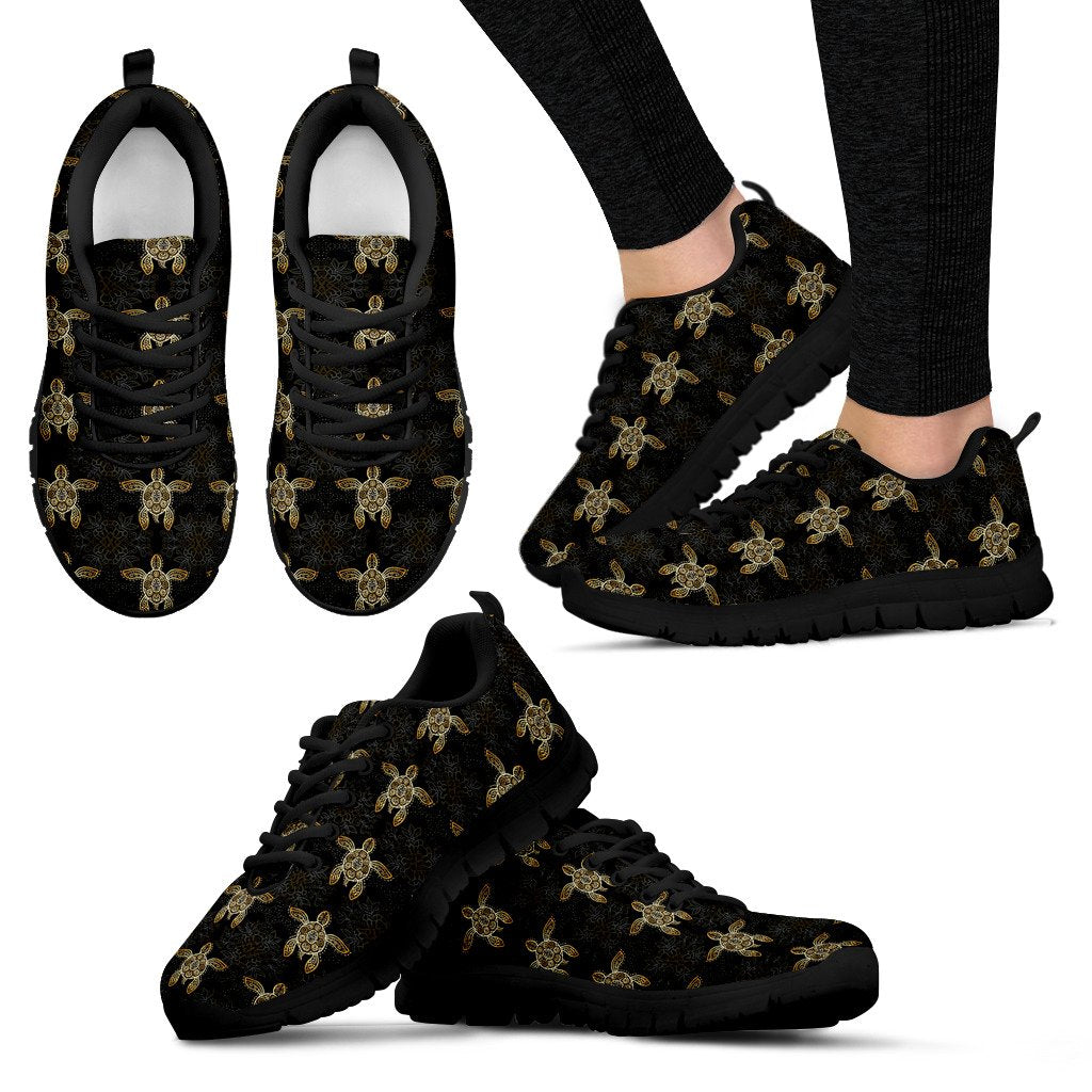 Gold Tribal Turtle Polynesian Design Women Sneakers Shoes