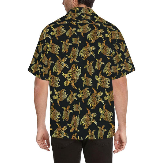 Gold Tribal Turtle Polynesian Themed Men Aloha Hawaiian Shirt