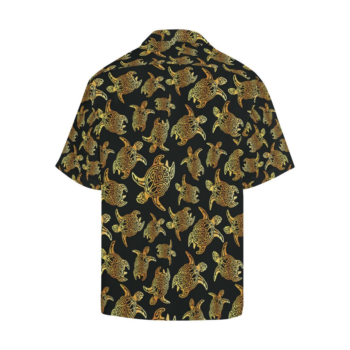 Gold Tribal Turtle Polynesian Themed Men Aloha Hawaiian Shirt