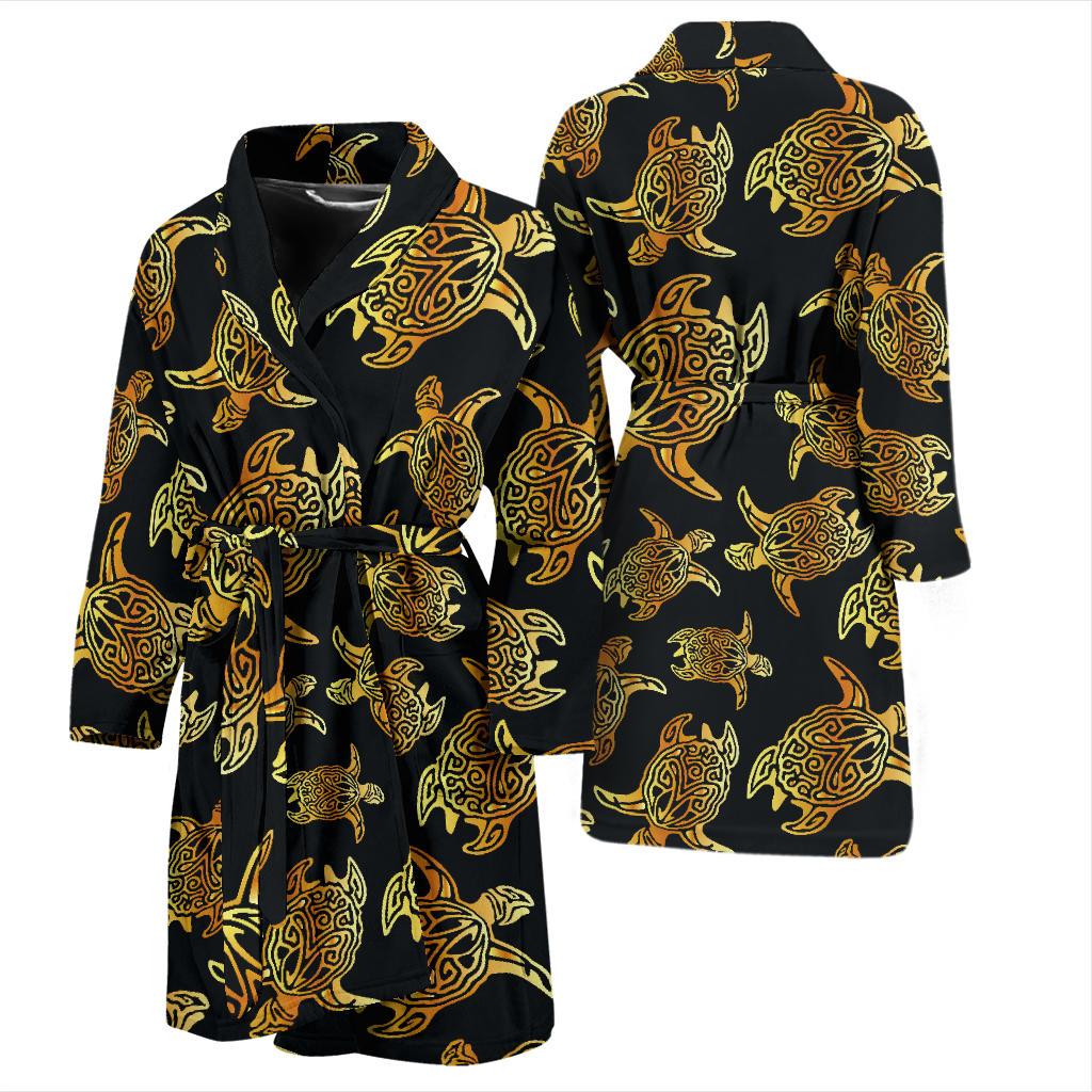 Gold Tribal Turtle Polynesian Themed Men Bath Robe-JTAMIGO.COM