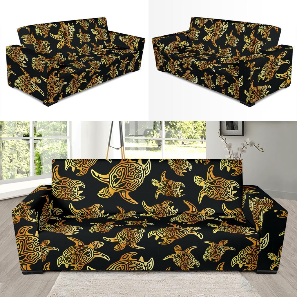 Gold Tribal Turtle Polynesian Themed Sofa Slipcover-JTAMIGO.COM
