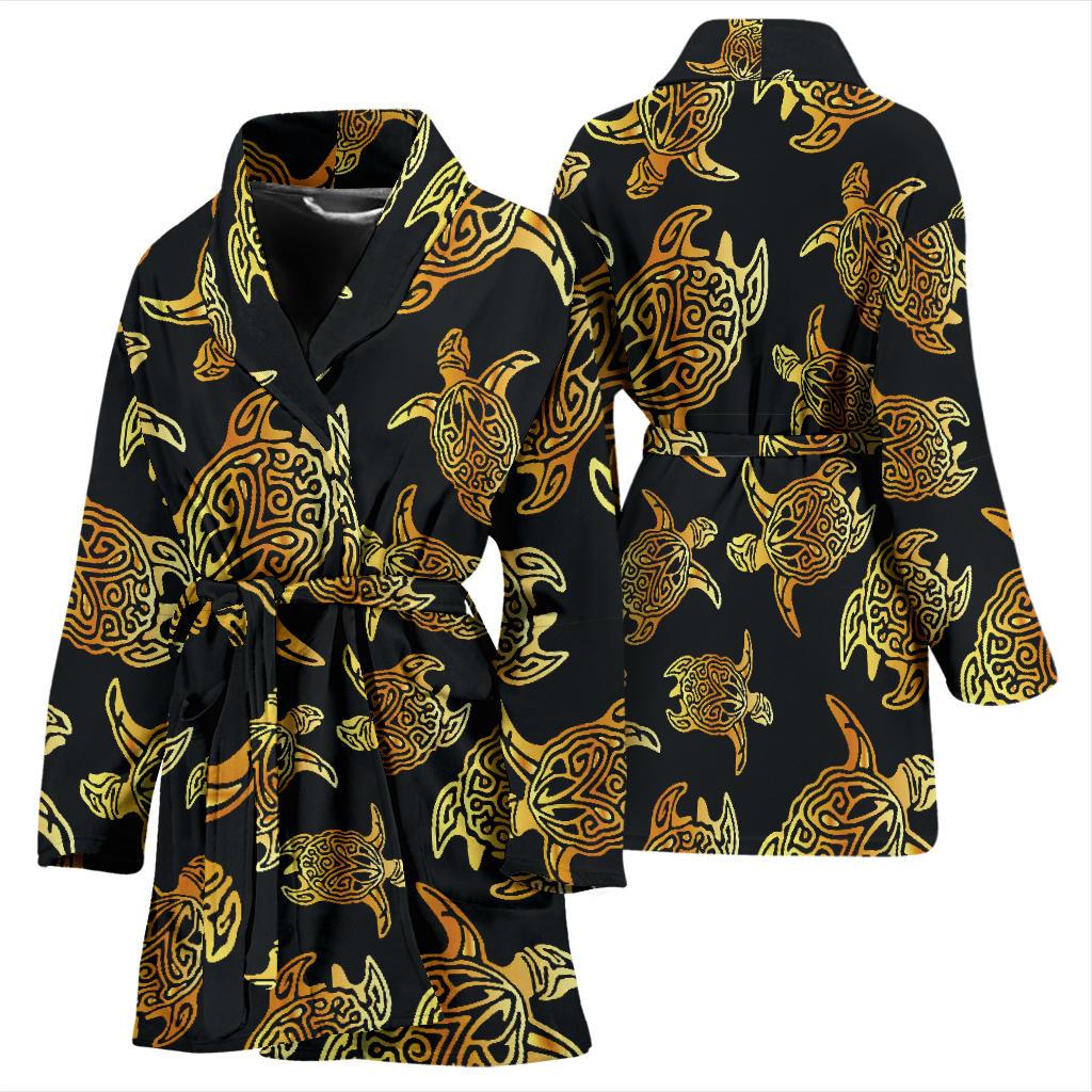 Gold Tribal Turtle Polynesian Themed Women Bath Robe-JTAMIGO.COM