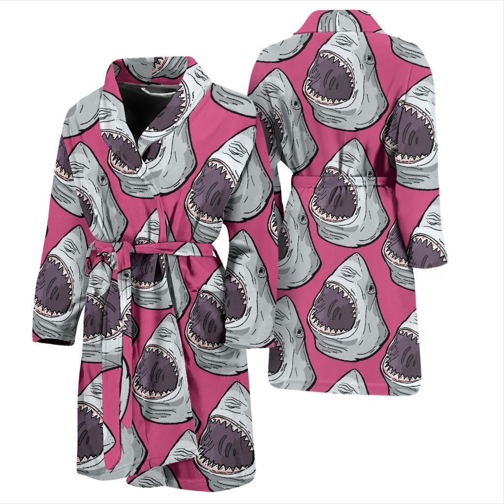 Great White Shark Pattern Print Design 01 Men Bathrobe-JORJUNE.COM