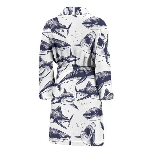Great White Shark Pattern Print Design 02 Men Bathrobe-JORJUNE.COM