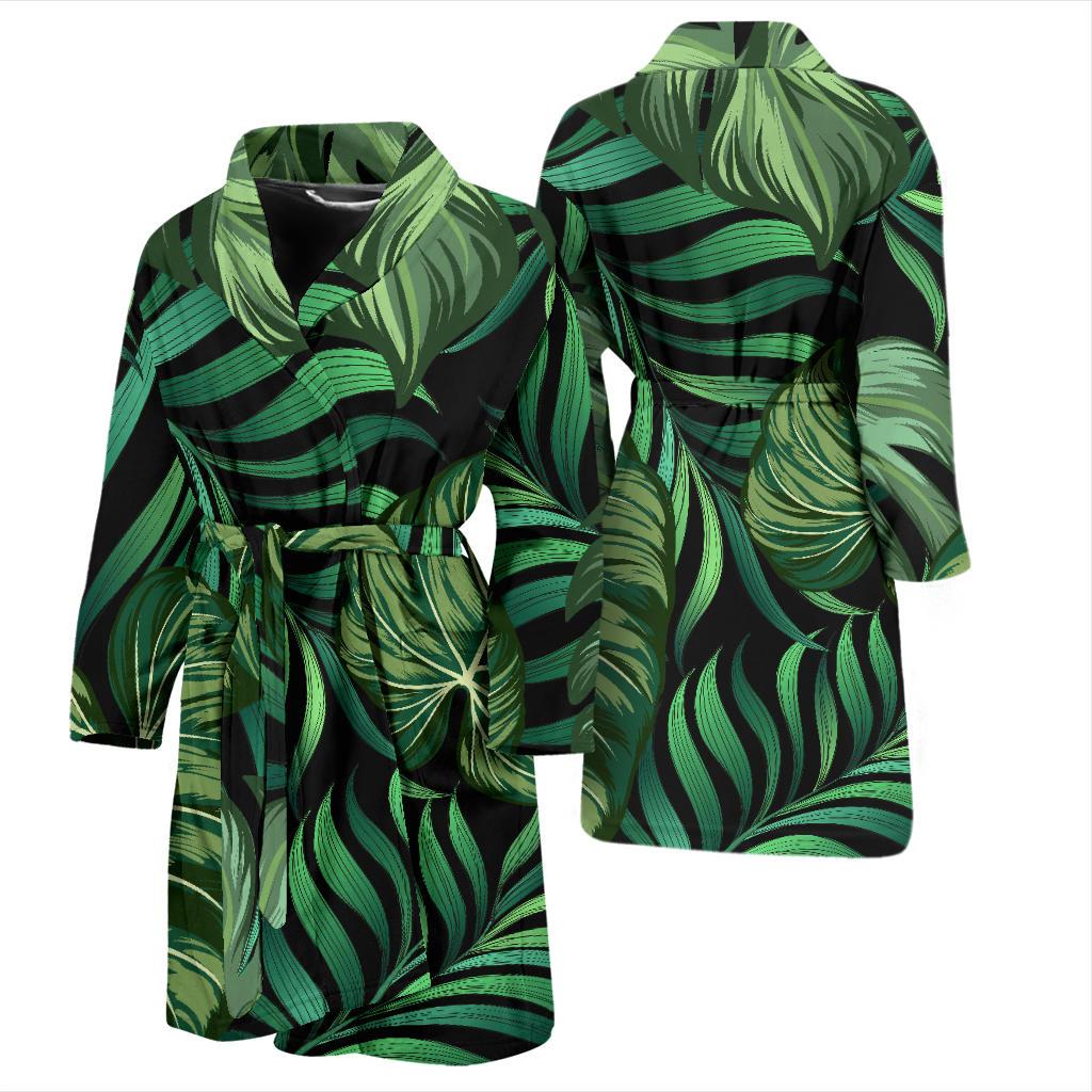 Green Fresh Tropical Palm Leaves Men Bath Robe-JTAMIGO.COM