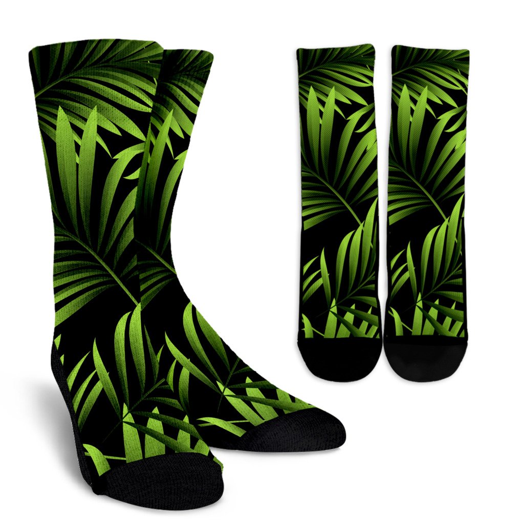 Green Neon Tropical Palm Leaves Crew Socks