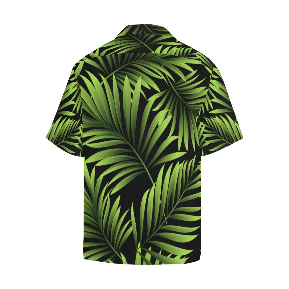 Green Neon Tropical Palm Leaves Men Aloha Hawaiian Shirt
