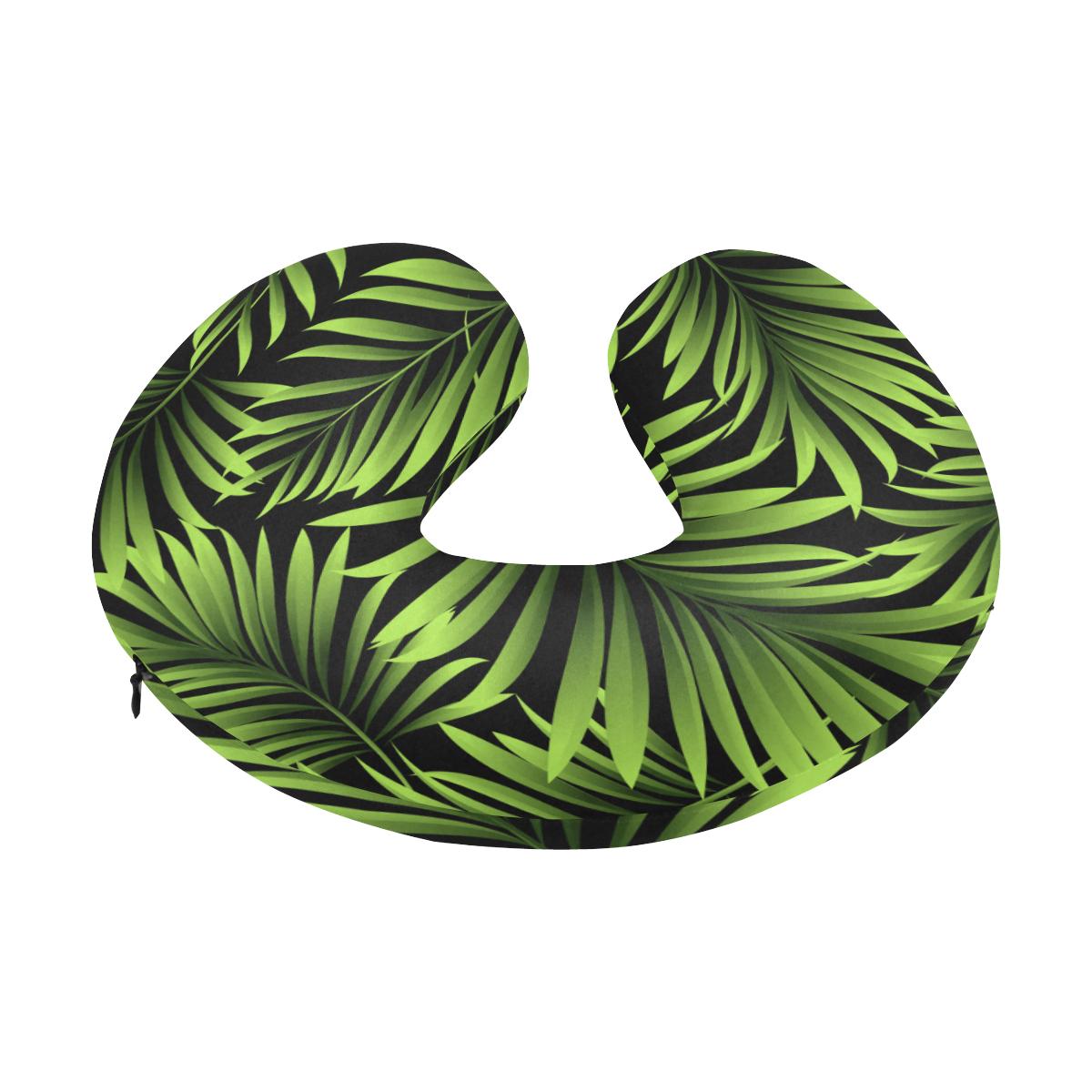 Green Neon Tropical Palm Leaves U-Shaped Travel Neck Pillow-JTAMIGO.COM