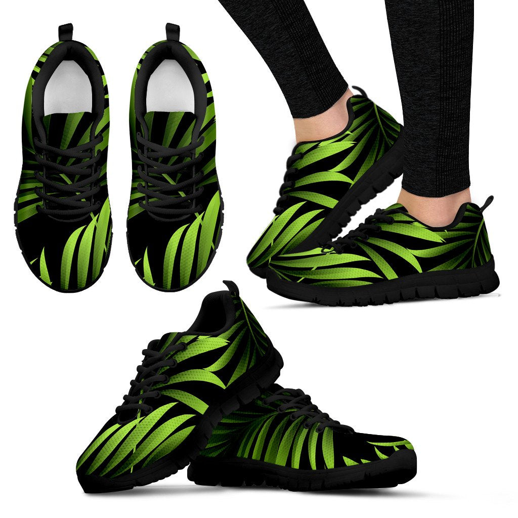 Green Neon Tropical Palm Leaves Women Sneakers Shoes