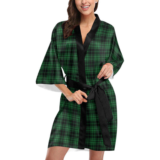 Green Tartan Plaid Pattern Women Short Kimono Robe