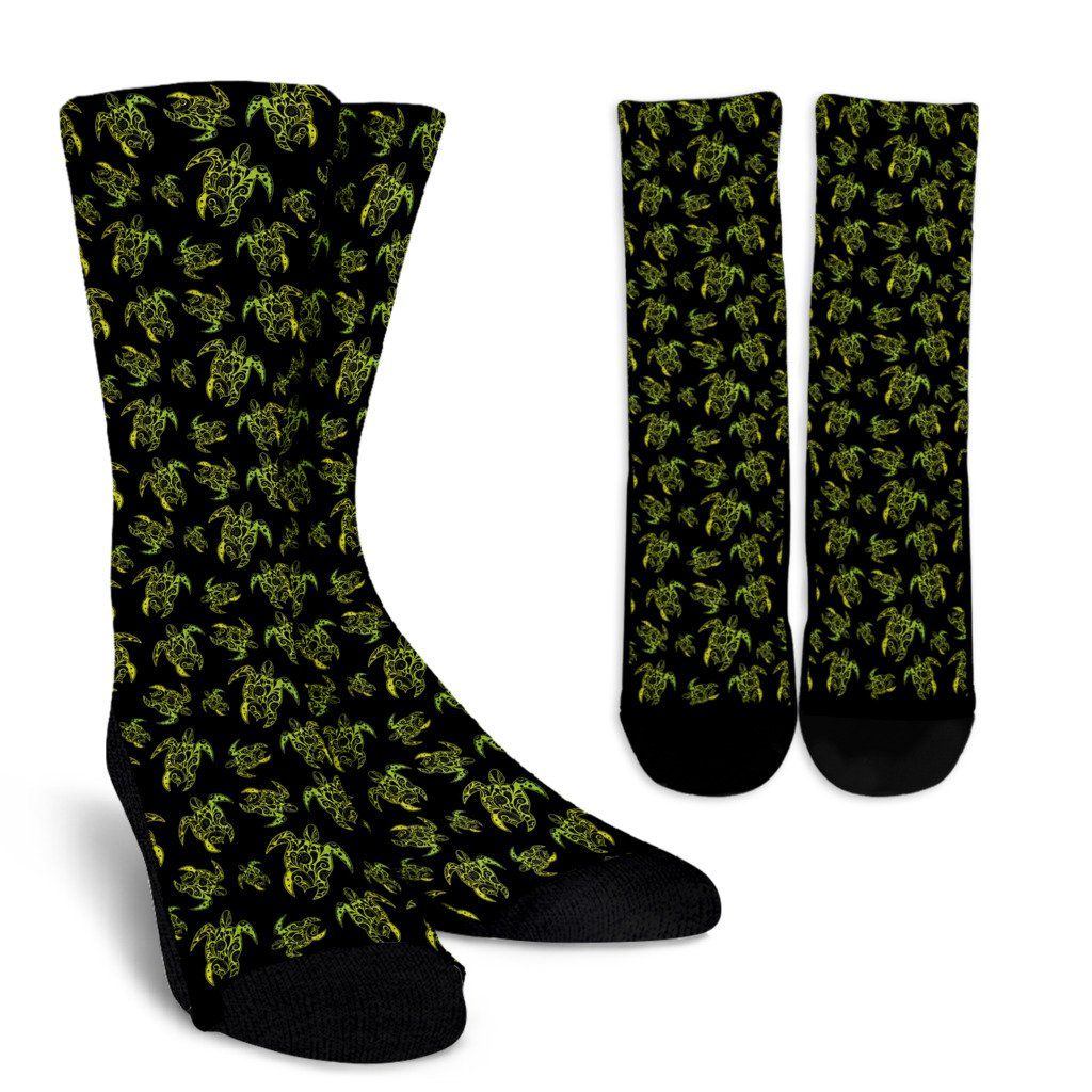 Green Tribal Turtle Polynesian Themed Crew Socks