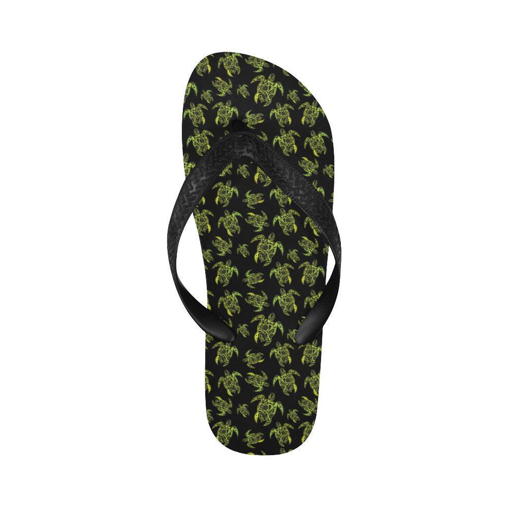 Green Tribal Turtle Polynesian Themed Flip Flops-JTAMIGO.COM