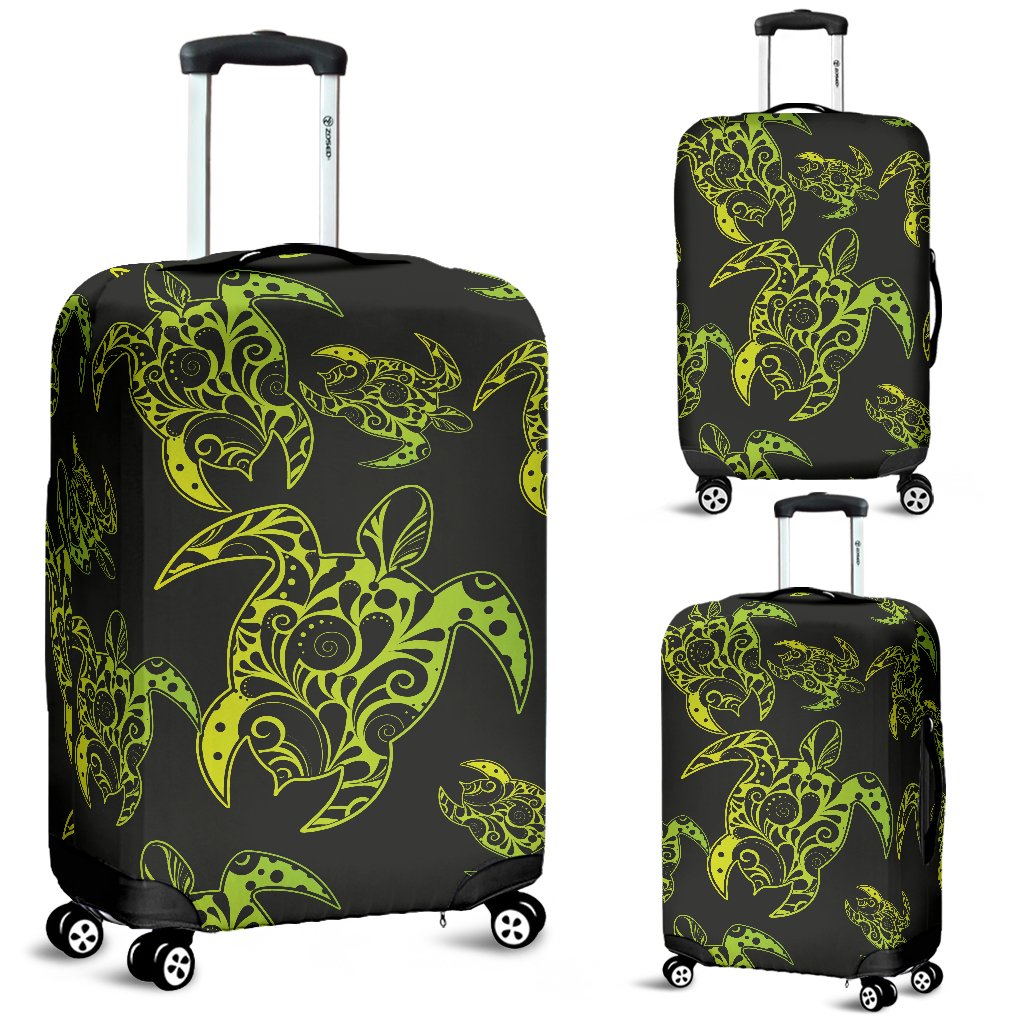 Green Tribal Turtle Polynesian Themed Luggage Cover Protector