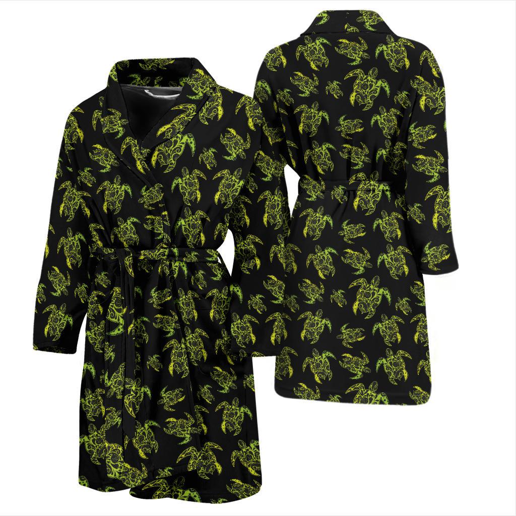 Green Tribal Turtle Polynesian Themed Men Bath Robe-JTAMIGO.COM