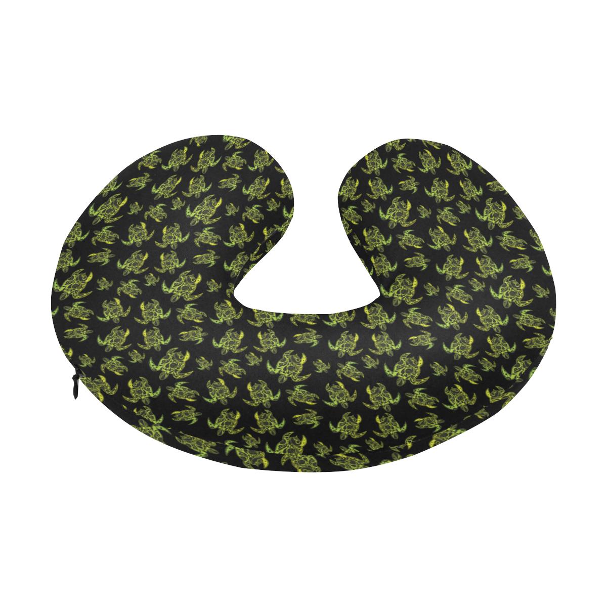 Green Tribal Turtle Polynesian Themed U-Shaped Travel Neck Pillow-JTAMIGO.COM