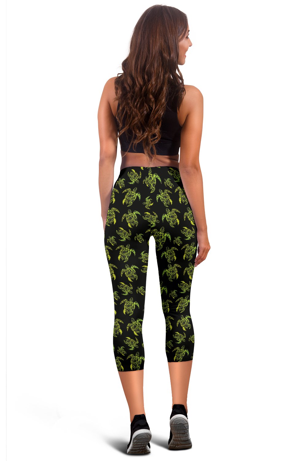 Green Tribal Turtle Polynesian Themed Women Capris