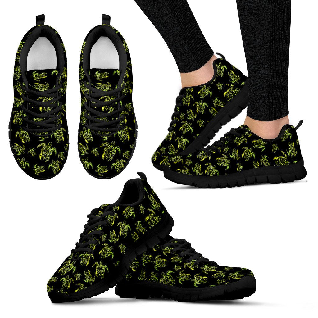 Green Tribal Turtle Polynesian Themed Women Sneakers Shoes
