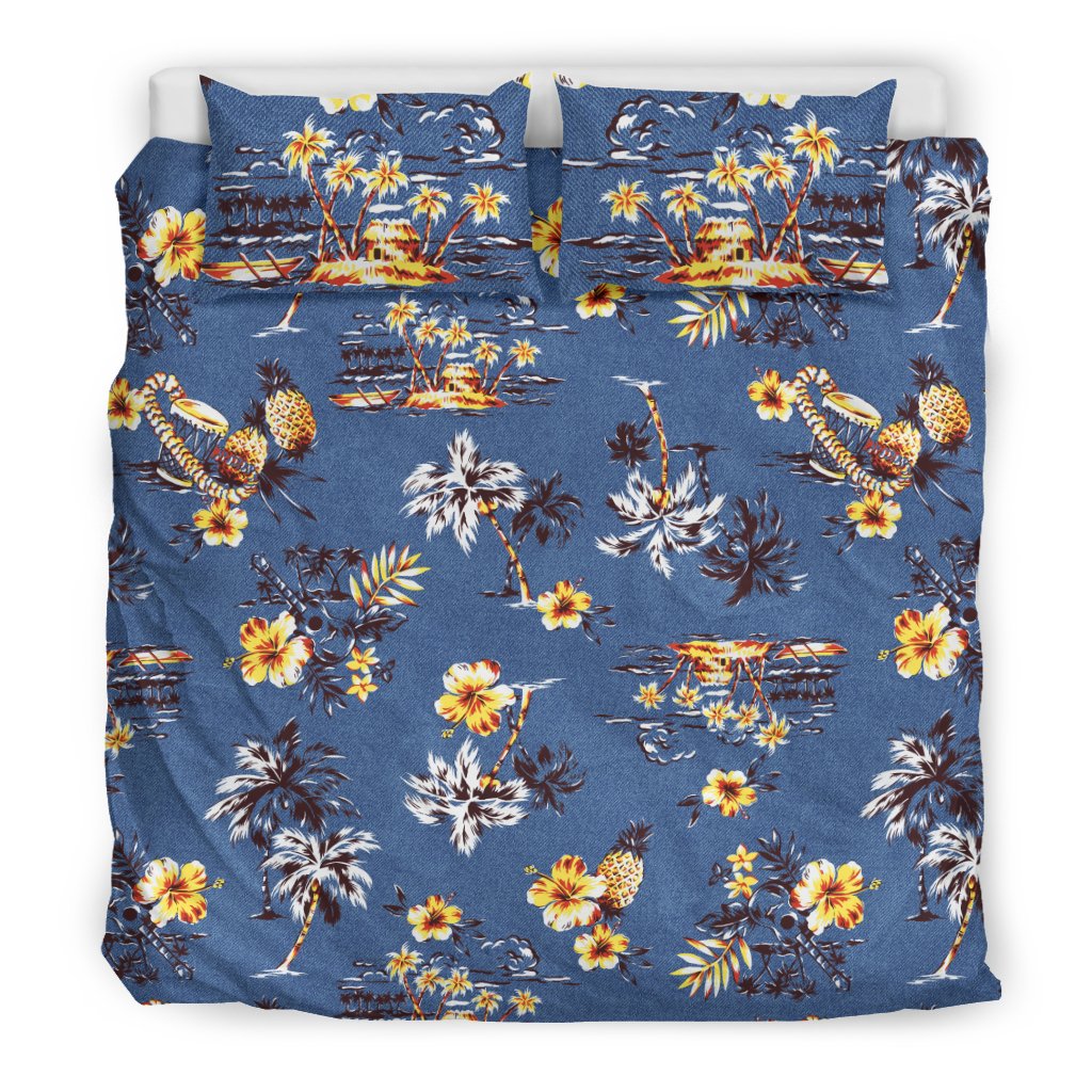 Hawaiian Flower Blue Print Duvet Cover Bedding Set