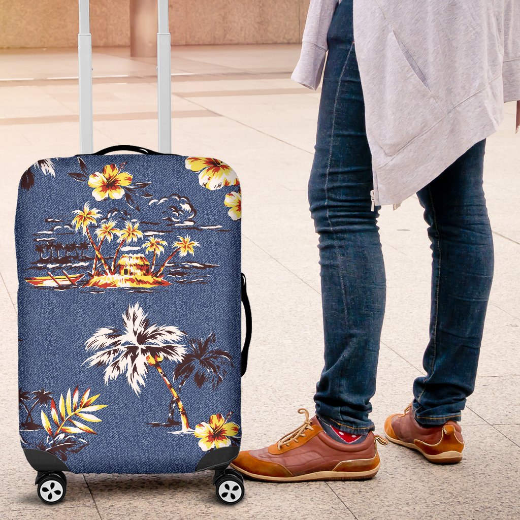 Hawaiian Flower Blue Print Luggage Cover Protector