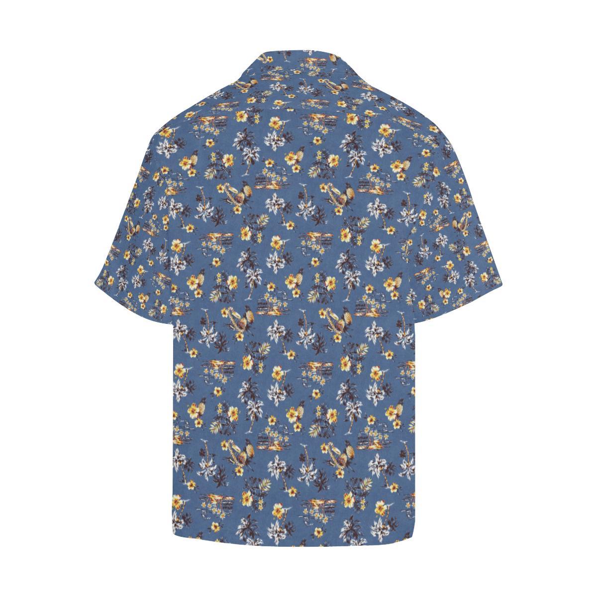 Hawaiian Flower Blue Print Men Aloha Hawaiian Shirt