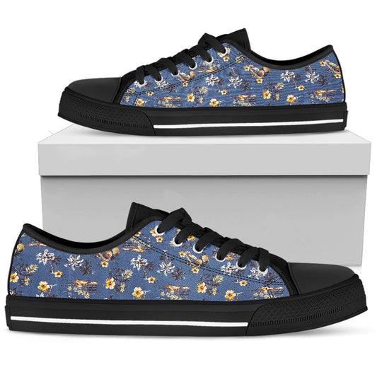 Hawaiian Flower Blue Print Women Low Top Shoes