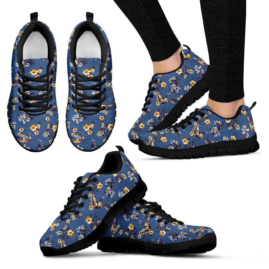 Hawaiian Flower Blue Print Women Sneakers Shoes