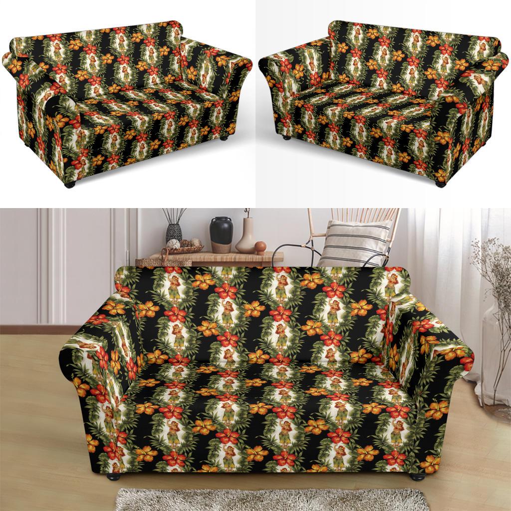 Hawaiian Flower Hula Hibiscus Print Loveseat Slipcover-JTAMIGO.COM
