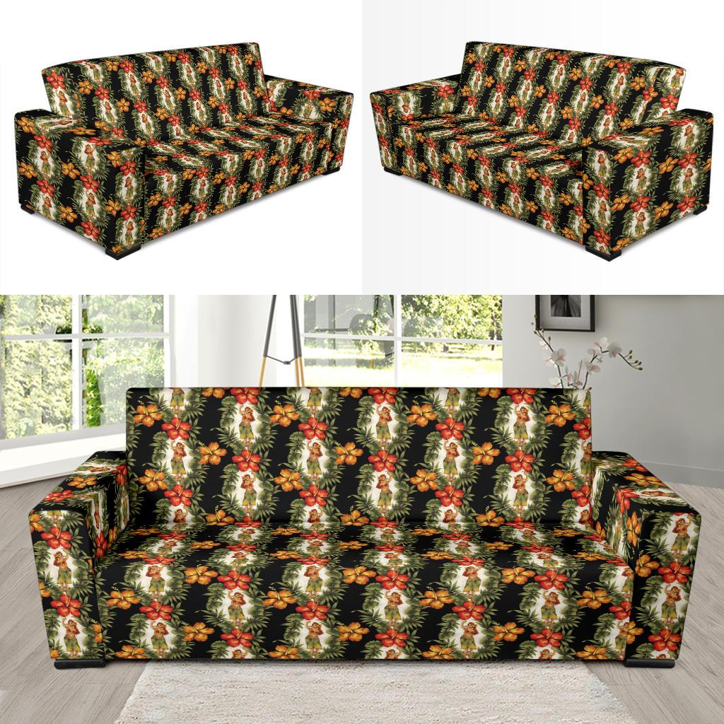 Hawaiian Flower Hula Hibiscus Print Sofa Slipcover-JTAMIGO.COM